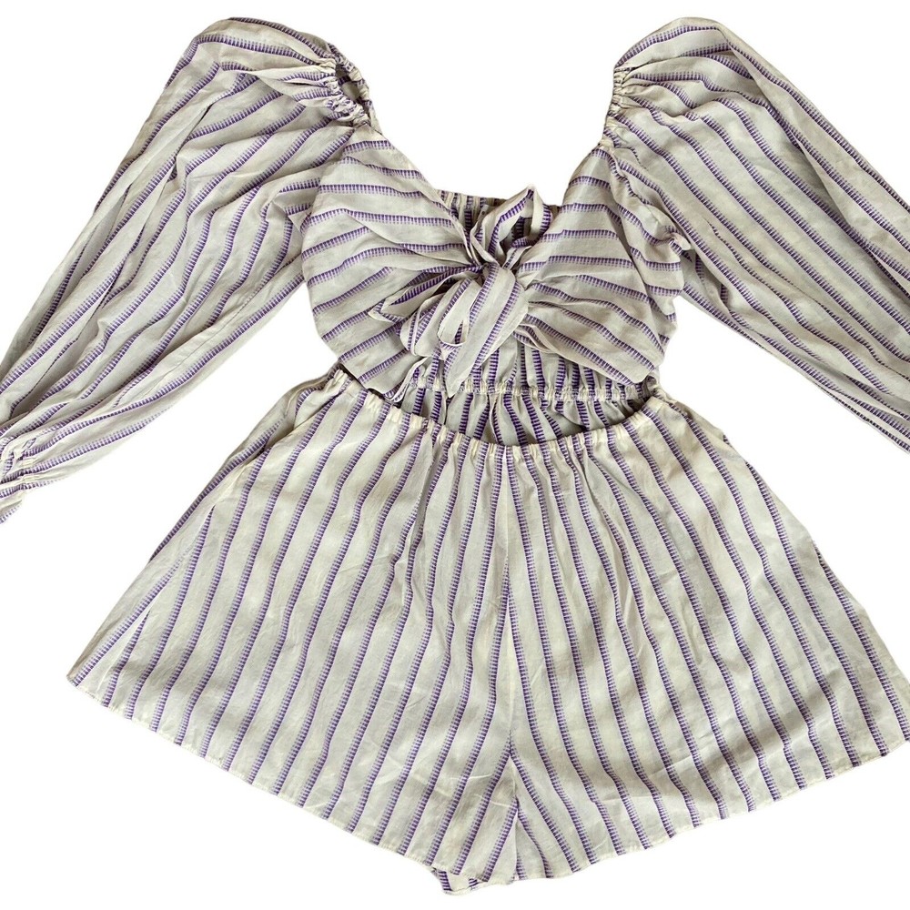 Topshop Size US 6 UK 10 Striped Long Sleeve Cutout Romper Purple White NWOT
